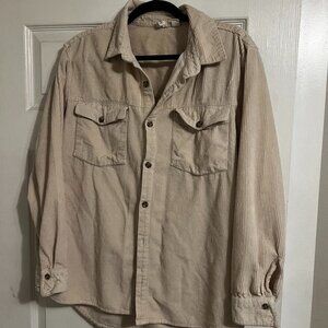 Roxy Tan Beige Corduroy Button Up Shirt - M